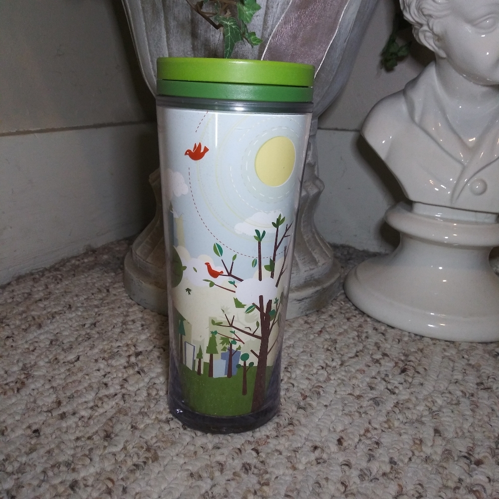 Rare 2009 Starbucks Cartoon Graphic City Plastic Travel Mug